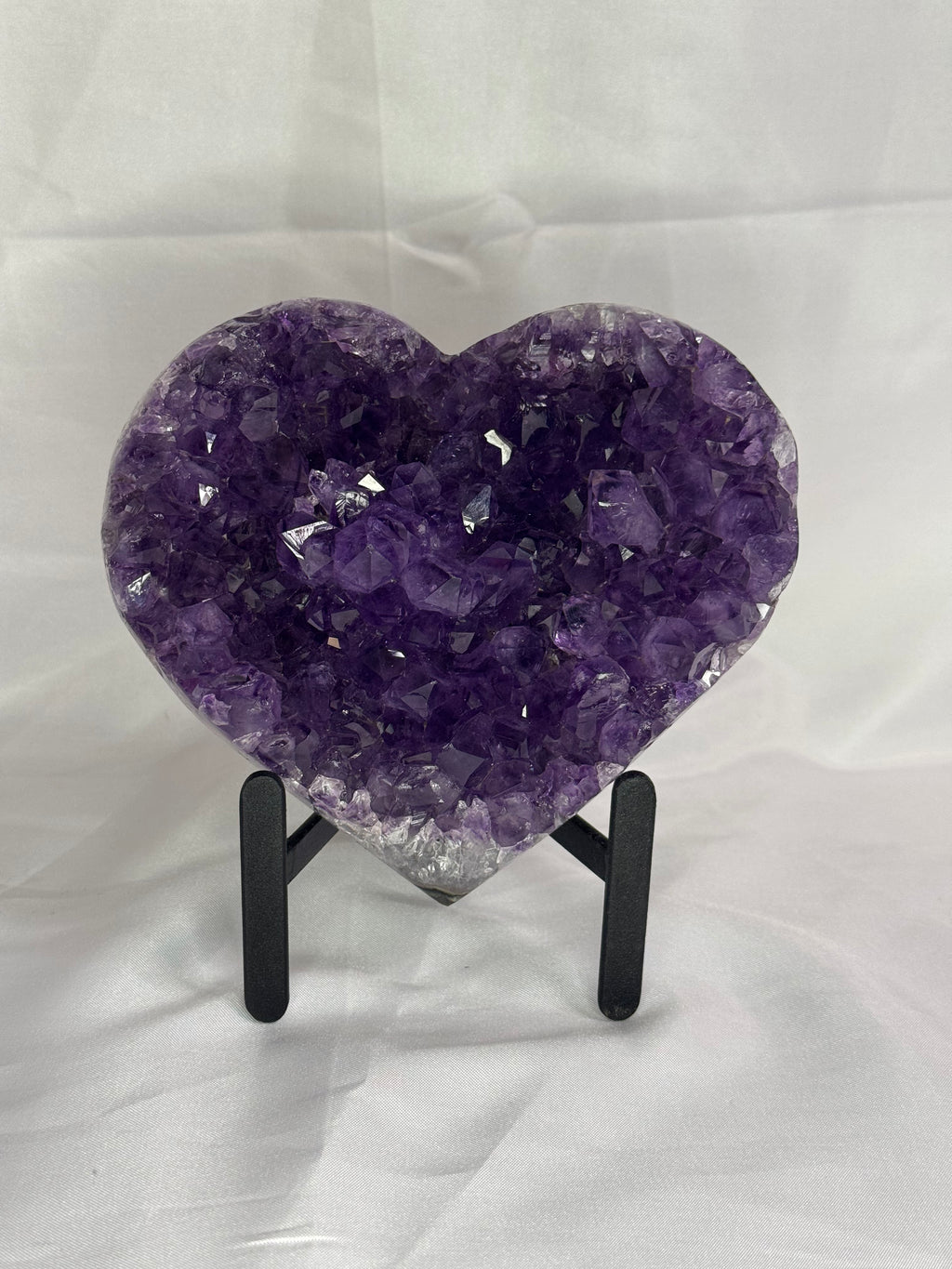 Purple amethyst heart on stand