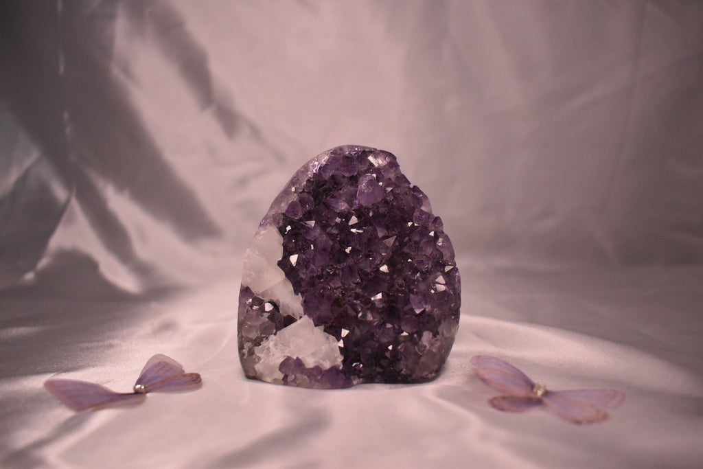 Purple amethyst cut base with calcite
