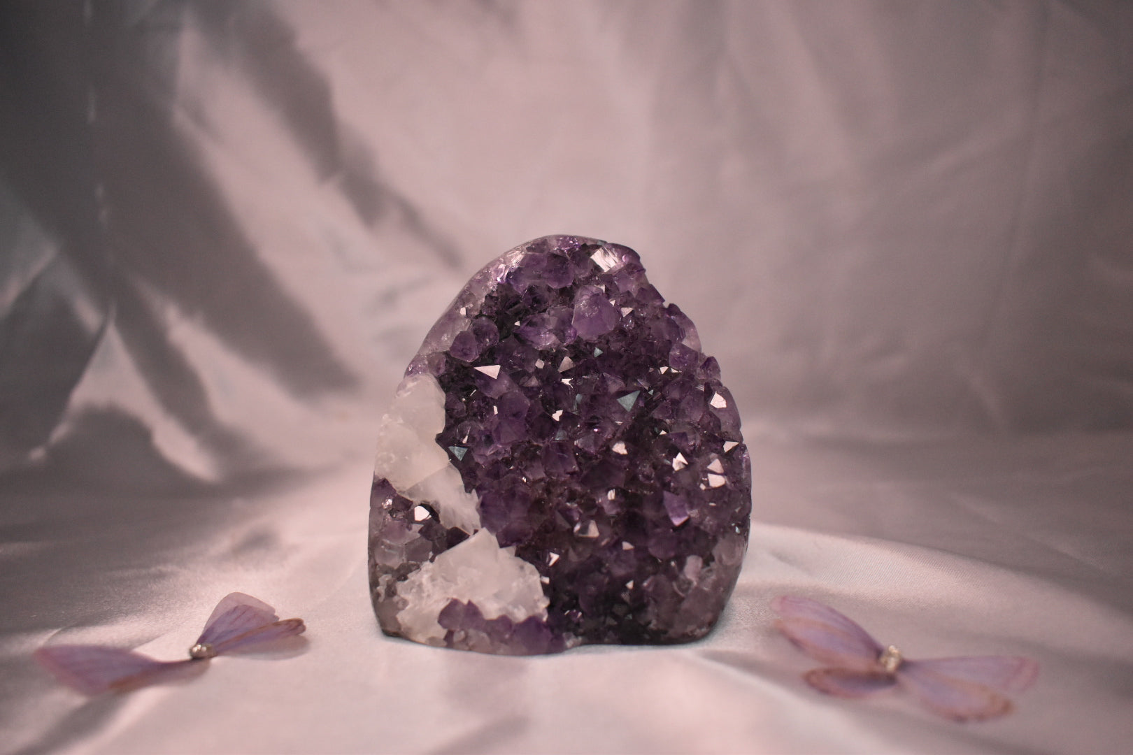 Purple amethyst cut base with calcite