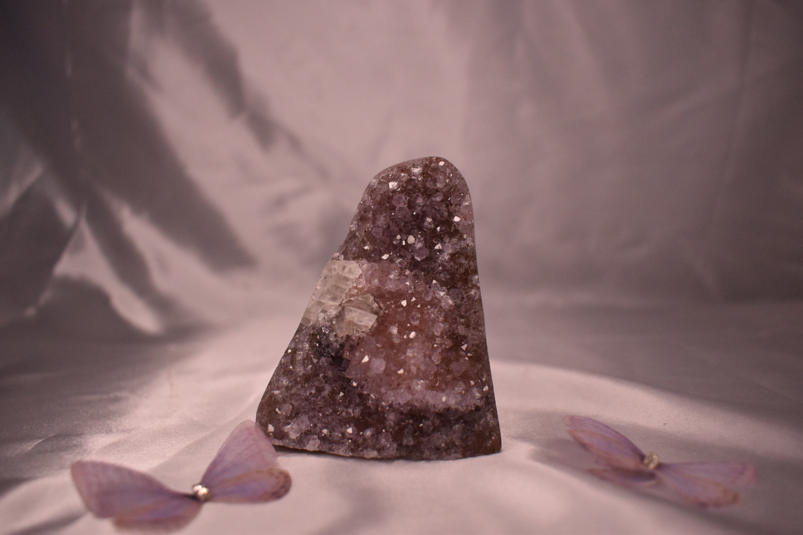 Purple amethyst cut base with calcite