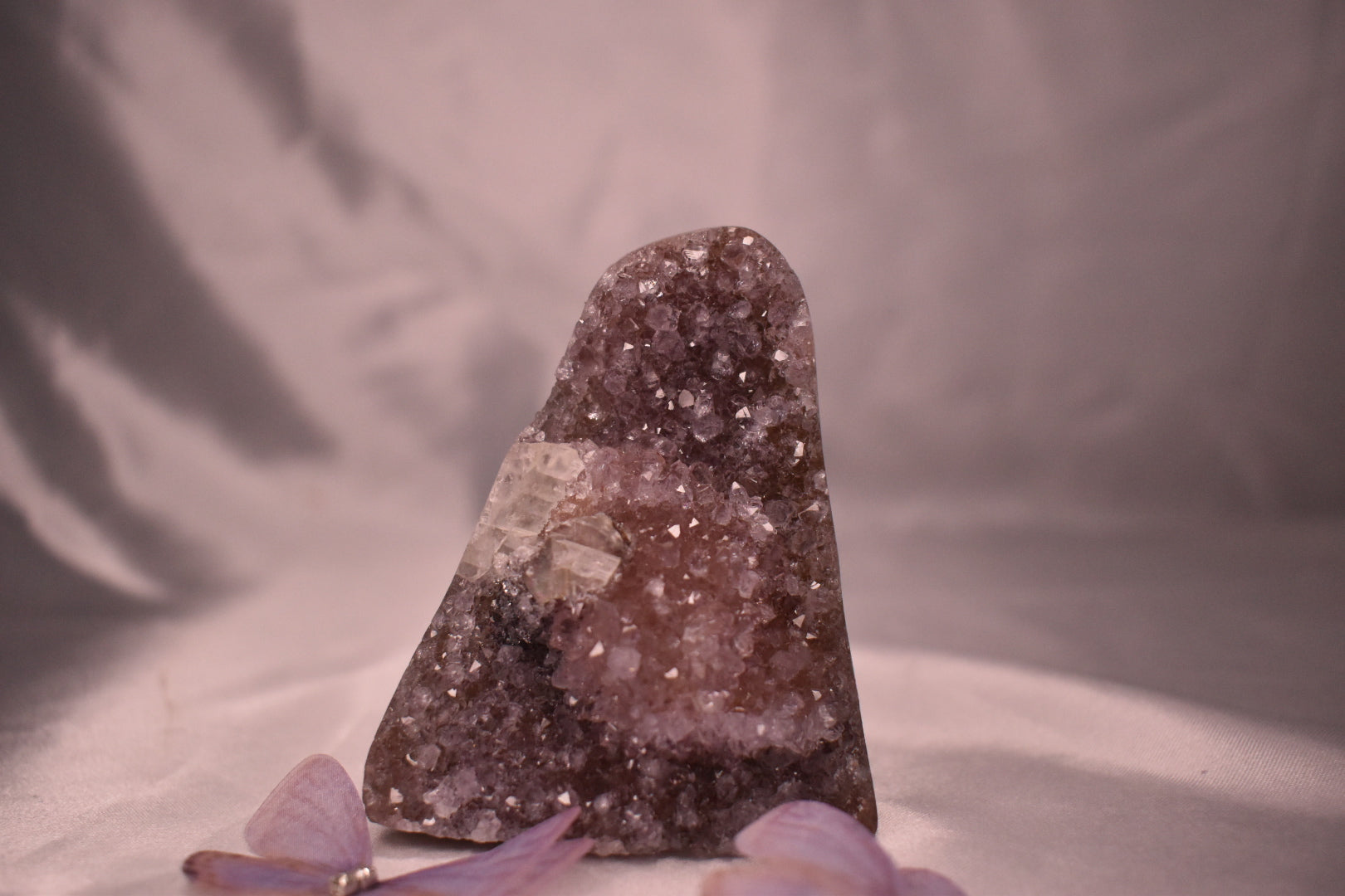 Purple amethyst cut base with calcite