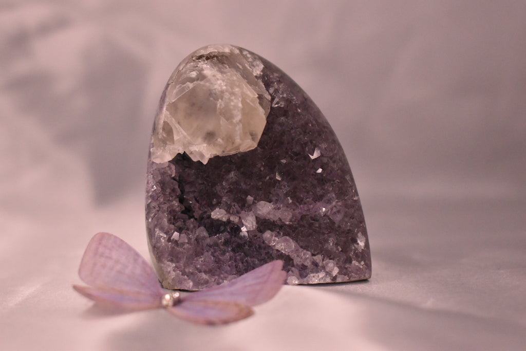 Purple amethyst cut base with calcite
