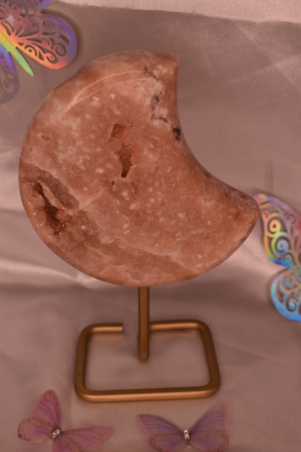 Pink amethyst Moon on Stand
