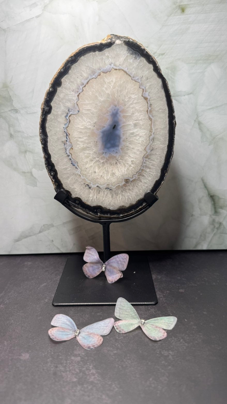 Blue agate on stand