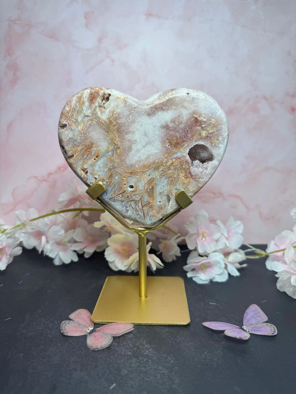 Pink amethyst on stand