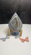 Black/grey Agate tear drop on stand