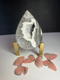 White/black agate tear drop on stand