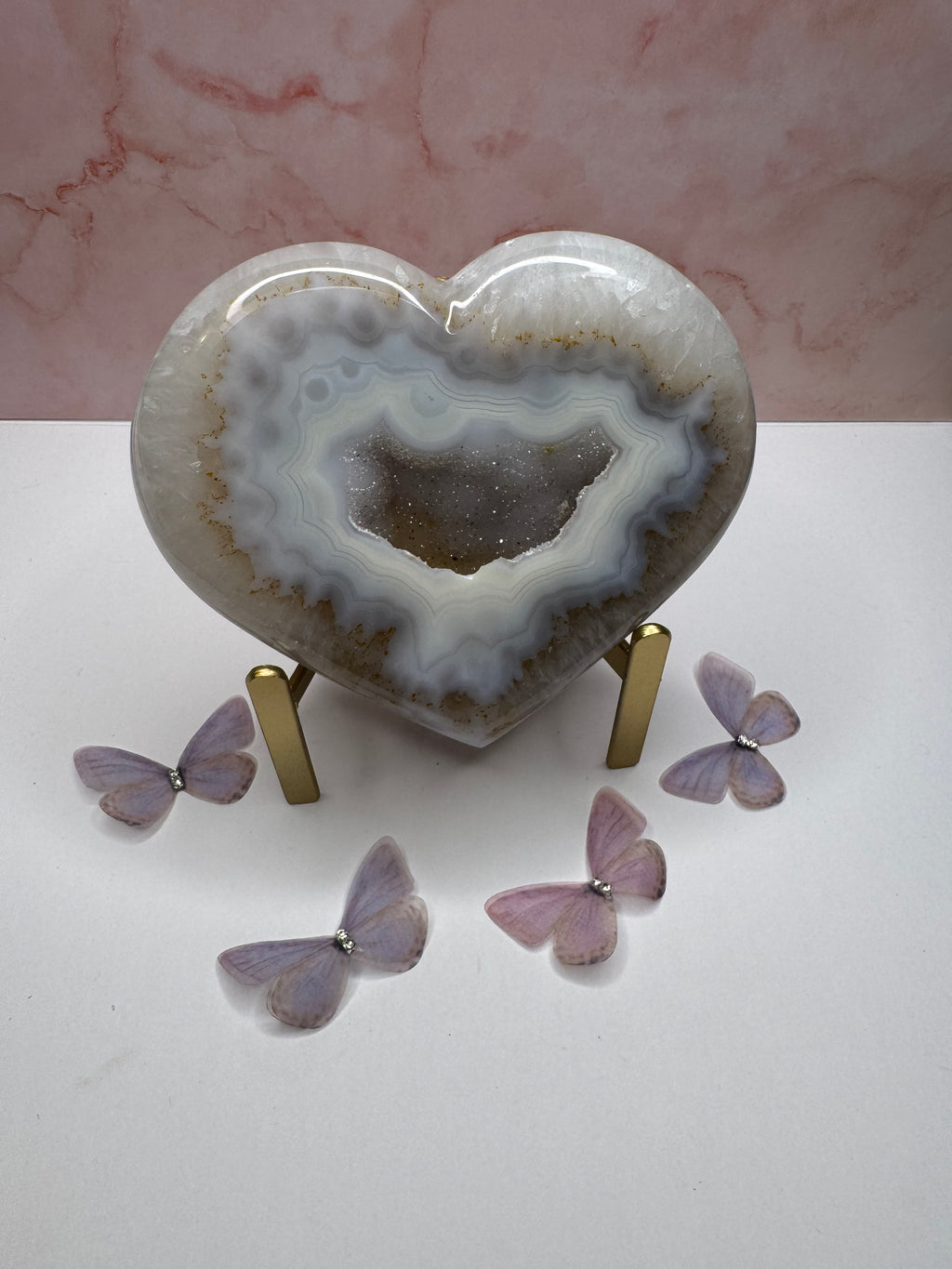Blue/brown druzy heart on stand