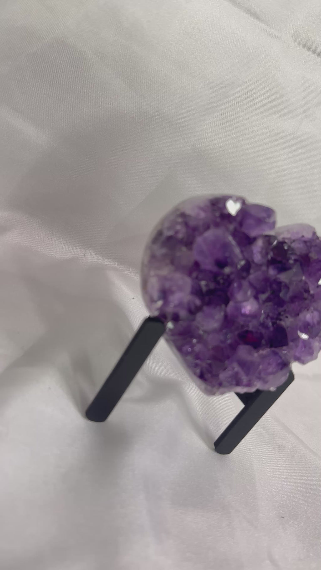 Purple amethyst heart on stand